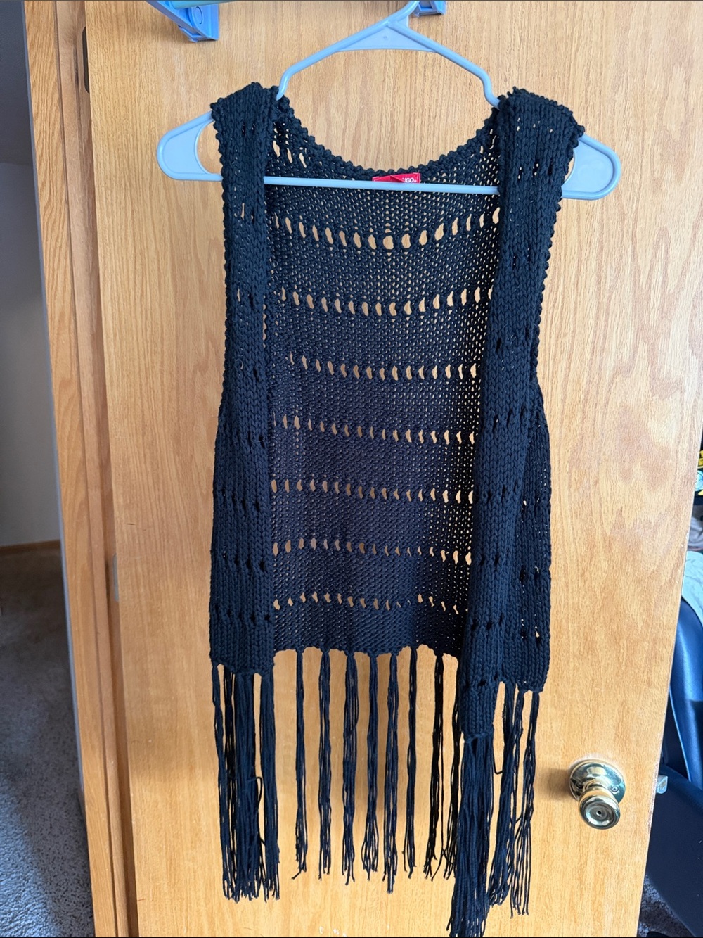 BONGO Black Crochet Fringe Vest